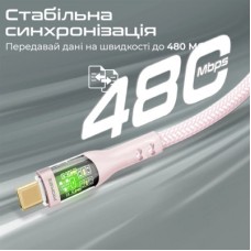 Дата кабель USB-C to USB-C 1.2m 60W PD TransLine-CC pink Promate (transline-cc.pink) - Фото