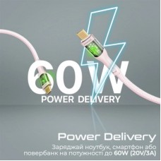 Дата кабель USB-C to USB-C 1.2m 60W PD TransLine-CC pink Promate (transline-cc.pink) - Фото