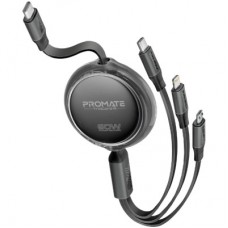 Дата кабель USB-C to Lightning 1.1m 27W + USB-C 60W + Micro USB TrioCord-R black Promate (triocord-r.black) - Фото