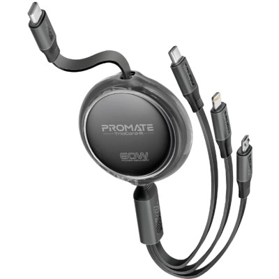 Дата кабель USB-C to Lightning 1.1m 27W + USB-C 60W + Micro USB TrioCord-R black Promate (triocord-r.black)