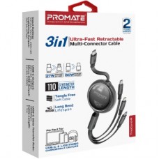Дата кабель USB-C to Lightning 1.1m 27W + USB-C 60W + Micro USB TrioCord-R black Promate (triocord-r.black) - Фото