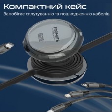 Дата кабель USB-C to Lightning 1.1m 27W + USB-C 60W + Micro USB TrioCord-R black Promate (triocord-r.black) - Фото