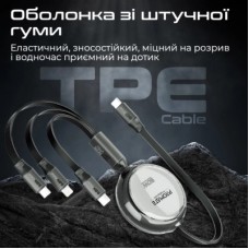 Дата кабель USB-C to Lightning 1.1m 27W + USB-C 60W + Micro USB TrioCord-R black Promate (triocord-r.black) - Фото