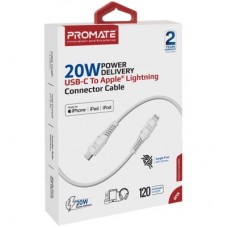 Дата кабель USB-C to Lightning 1.2m 20W PD MFi POWERLINE-CI120 black Promate (powerline-ci120.white) - Фото