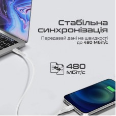 Дата кабель USB-C to Lightning 1.2m 20W PD MFi POWERLINE-CI120 black Promate (powerline-ci120.white) - Фото