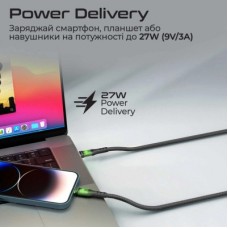 Дата кабель USB-C to Lightning 1.2m 27W PD TransLine-CI black Promate (transline-ci.black) - Фото