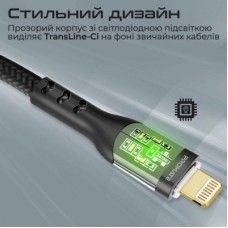 Дата кабель USB-C to Lightning 1.2m 27W PD TransLine-CI black Promate (transline-ci.black) - Фото