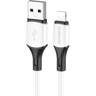Дата кабель USB 2.0 AM to Lightning 1.0m 2.4 A silicone BX79 white BOROFONE (6974443384758)