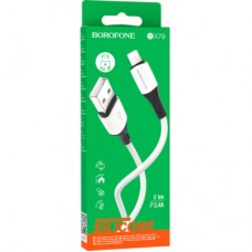 Дата кабель USB 2.0 AM to Lightning 1.0m 2.4 A silicone BX79 white BOROFONE (6974443384758) - Фото