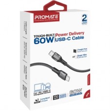 Дата кабель USB-C to USB-C 1.2m 60W PD FletchLink-CC black Promate (fletchlink-cc.black) - Фото