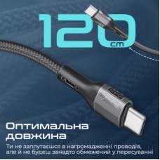 Дата кабель USB-C to USB-C 1.2m 60W PD FletchLink-CC black Promate (fletchlink-cc.black) - Фото
