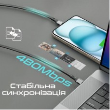Дата кабель USB-C to USB-C 1.2m 60W PD FletchLink-CC black Promate (fletchlink-cc.black) - Фото