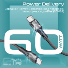 Дата кабель USB-C to USB-C 1.2m 60W PD FletchLink-CC black Promate (fletchlink-cc.black) - Фото