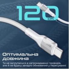 Дата кабель USB-C to USB-C 1.2m 60W PD FletchLink-CC grey Promate (fletchlink-cc.grey) - Фото