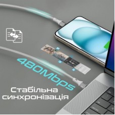 Дата кабель USB-C to USB-C 1.2m 60W PD FletchLink-CC grey Promate (fletchlink-cc.grey) - Фото