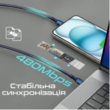 Дата кабель USB-C to USB-C 1.2m 60W PD FletchLink-CC blue Promate (fletchlink-cc.blue) - Фото