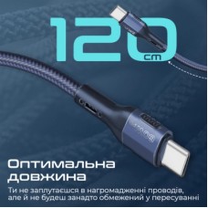 Дата кабель USB-C to USB-C 1.2m 60W PD FletchLink-CC blue Promate (fletchlink-cc.blue) - Фото