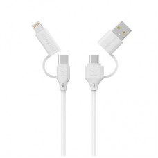 Дата кабель USB-C + USB 2.0 AM to USB-C + Lightning 1.2m 60W quadcord-pd60 white Promate (quadcord-pd60.white) - Фото