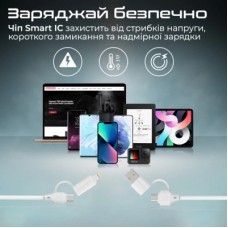 Дата кабель USB-C + USB 2.0 AM to USB-C + Lightning 1.2m 60W quadcord-pd60 white Promate (quadcord-pd60.white) - Фото
