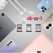 Дата кабель USB-C + USB 2.0 AM to USB-C + Lightning 1.2m 60W quadcord-pd60 white Promate (quadcord-pd60.white) - Фото