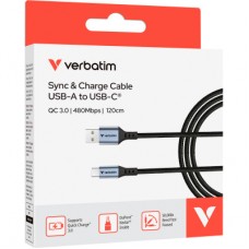 Дата кабель USB 2.0 AM to USB-C 1.2m black Verbatim (31843) - Фото