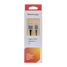 Дата кабель USB 2.0 AM to Micro 5P 1.0m 3A silver black Grand-X (FM07SB) - Фото