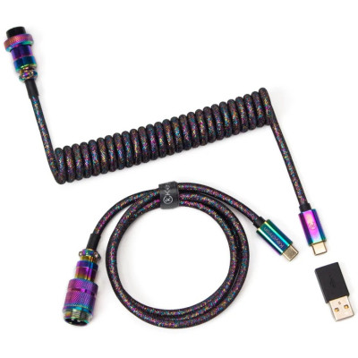 Дата кабель USB 2.0 AM to USB-C 1.08m Premium Coiled Aviator Straight rainbow plated black Keychron