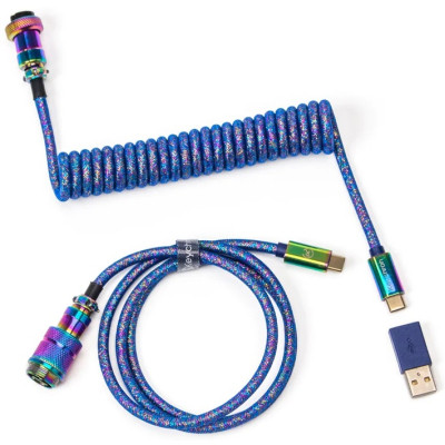 Дата кабель USB 2.0 AM to USB-C 1.08m Premium Coiled Aviator Straight rainbow plated blue Keychron