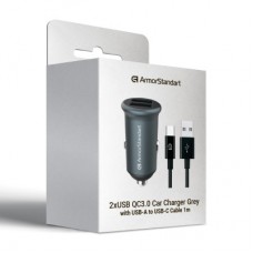 Зарядний пристрій Armorstandart 2xUSB QC3.0 Grey + cable USB-C (ARM82459) Зарядний пристрій Armorstandart 2xUSB QC3.0 Grey + cable USB-C (ARM82459) - Фото