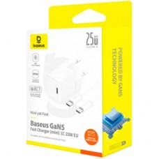 Зарядний пристрій Baseus GaN5 Fast Charger USB-C 25 W + Cable Type-C 100 W white (P10110909213-01) - Фото