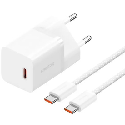 Зарядное устройство Baseus GaN5 Fast Charger USB-C 30W + Cable 1.0m Type-C 100W white (P10110902213-00)