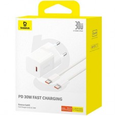 Зарядний пристрій Baseus GaN5 Fast Charger USB-C 30 W + Cable 1.0m Type-C 100 W white (P10110902213-00) - Фото