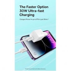 Зарядний пристрій Baseus GaN5 Fast Charger USB-C 30 W + Cable 1.0m Type-C 100 W white (P10110902213-00) - Фото
