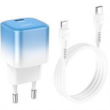 Зарядний пристрій HOCO C101A USB-C PD20W + cable USB-C to Lightning Ice Blue (6931474769381) - Фото