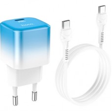 Зарядний пристрій HOCO C101A USB-C PD20W + cable USB-C to USB-C Ice Blue (6931474769398) - Фото