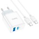 Зарядний пристрій HOCO C105A Stage 1xUSB-C PD20W + 1xUSB QC 3.0 + cable USB-C to USB-C White (6931474782922)