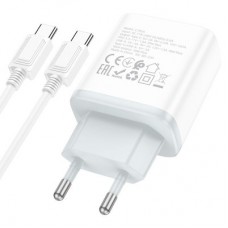 Зарядний пристрій HOCO C105A Stage 1xUSB-C PD20W + 1xUSB QC 3.0 + cable USB-C to USB-C White (6931474782922) - Фото