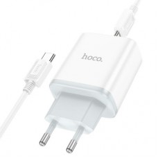 Зарядний пристрій HOCO C105A Stage 1xUSB-C PD20W + 1xUSB QC 3.0 + cable USB-C to USB-C White (6931474782922) - Фото