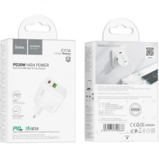 Зарядний пристрій HOCO C111A Lucky 1xUSB-C PD30W + 1xUSB QC3.0 White (6931474790866) - Фото
