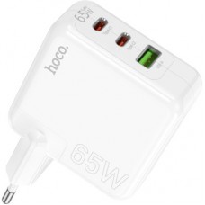 Зарядний пристрій HOCO C115A Header 2xUSB-C PD65W + 1xUSB QC3.0 GaN White (6931474798312) - Фото