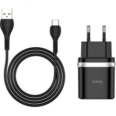 Зарядний пристрій HOCO C12Q Smart USB QC3.0 + cable USB to USB-C 18 W Black (6931474716293) - Фото