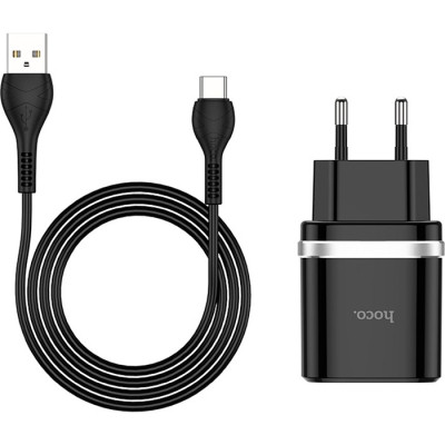 Зарядний пристрій HOCO C12Q Smart USB QC3.0 + cable USB to USB-C 18 W Black (6931474716293)