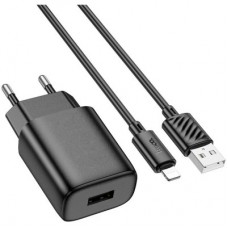Зарядний пристрій HOCO C134A Solid USB + cable USB to Lightning Black (6942007621311) - Фото
