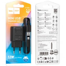 Зарядний пристрій HOCO C134A Solid USB + cable USB to Lightning Black (6942007621311) - Фото