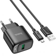 Зарядний пристрій HOCO C140A Smart USB QC3.0 + USB to cable Micro Black (6942007627801) - Фото