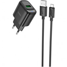 Зарядний пристрій HOCO C140A Smart USB QC3.0 + USB to cable Micro Black (6942007627801) - Фото
