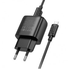 Зарядний пристрій HOCO C140A Smart USB QC3.0 + USB to cable Micro Black (6942007627801) - Фото