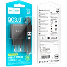 Зарядний пристрій HOCO C140A Smart USB QC3.0 + USB to cable Micro Black (6942007627801) - Фото