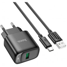 Зарядний пристрій HOCO C140A Smart USB QC3.0 + cable USB to USB-C Black (6942007627825) - Фото