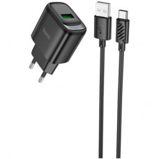 Зарядний пристрій HOCO C140A Smart USB QC3.0 + cable USB to USB-C Black (6942007627825) - Фото